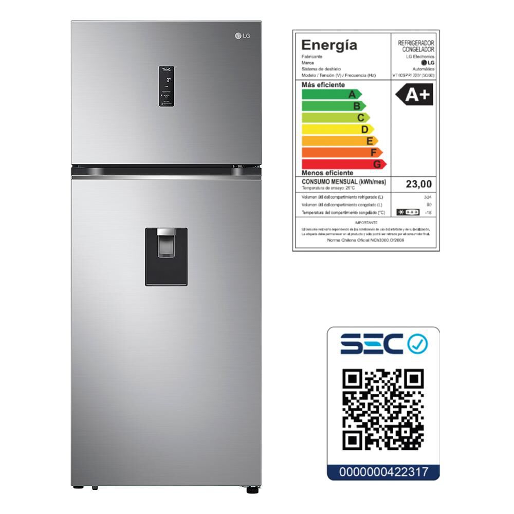 Refrigerador Top Freezer LG VT40SPP / No Frost / 393 Litros / A+ image number 14.0