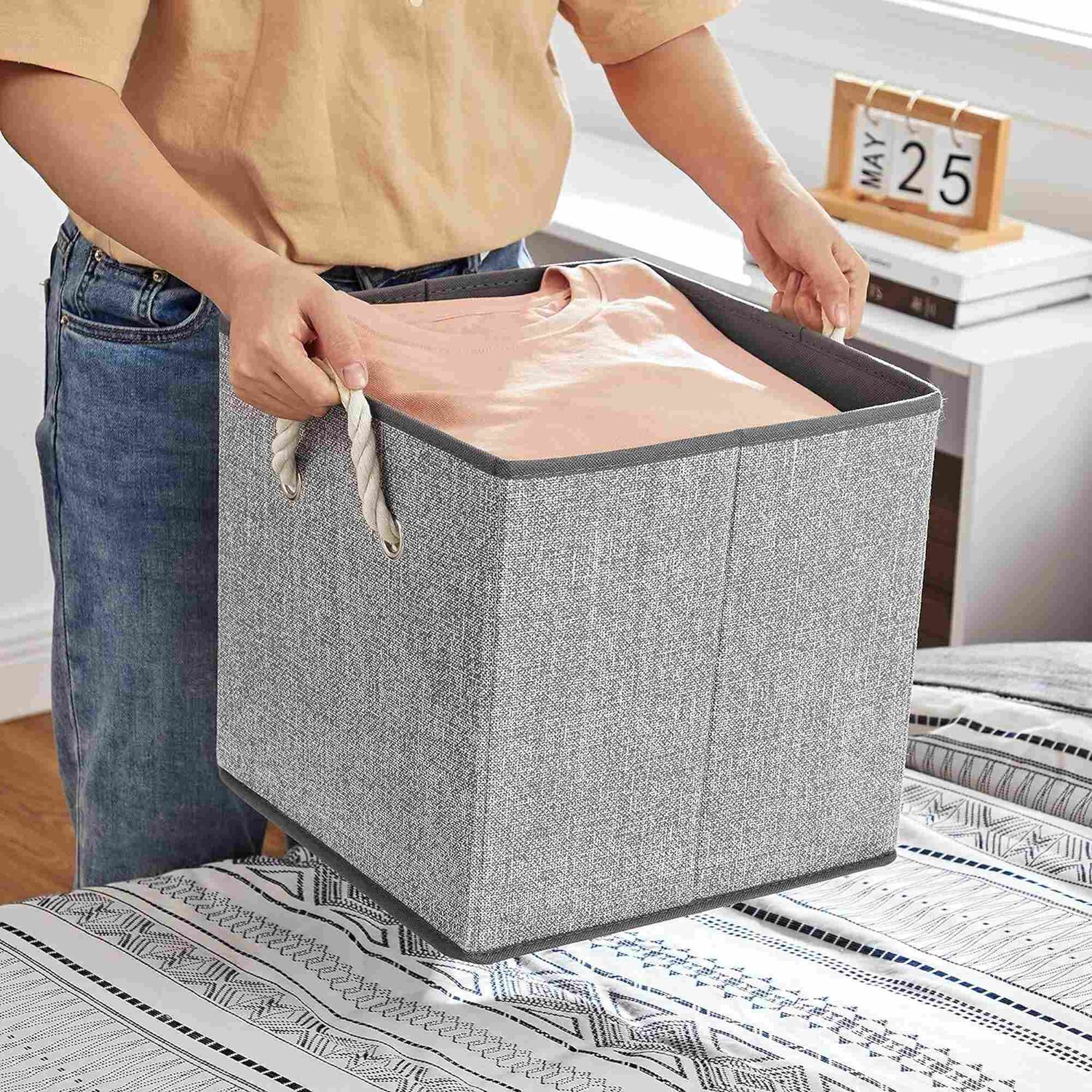Set De 3 Cajas Organizadoras De Tela Plegables Con Asas image number 4.0