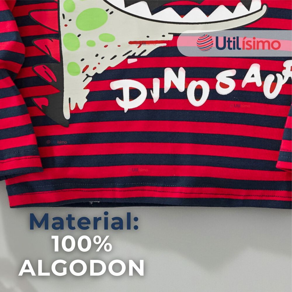 Polera Manga Larga Niño 100% Algodón Dinosaurio Rojo Camiseta image number 7.0