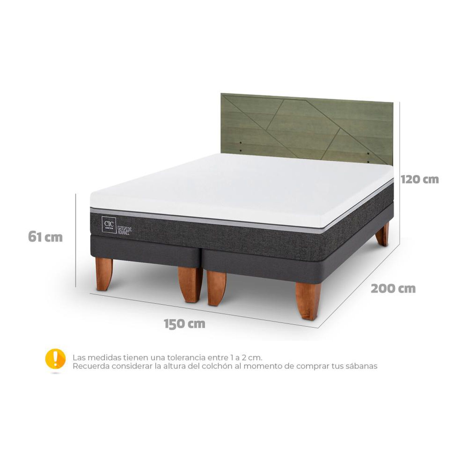 Cama Europea Cic Ortopedic Advance / 2 Plazas / Base Dividida + Respaldo image number 6.0