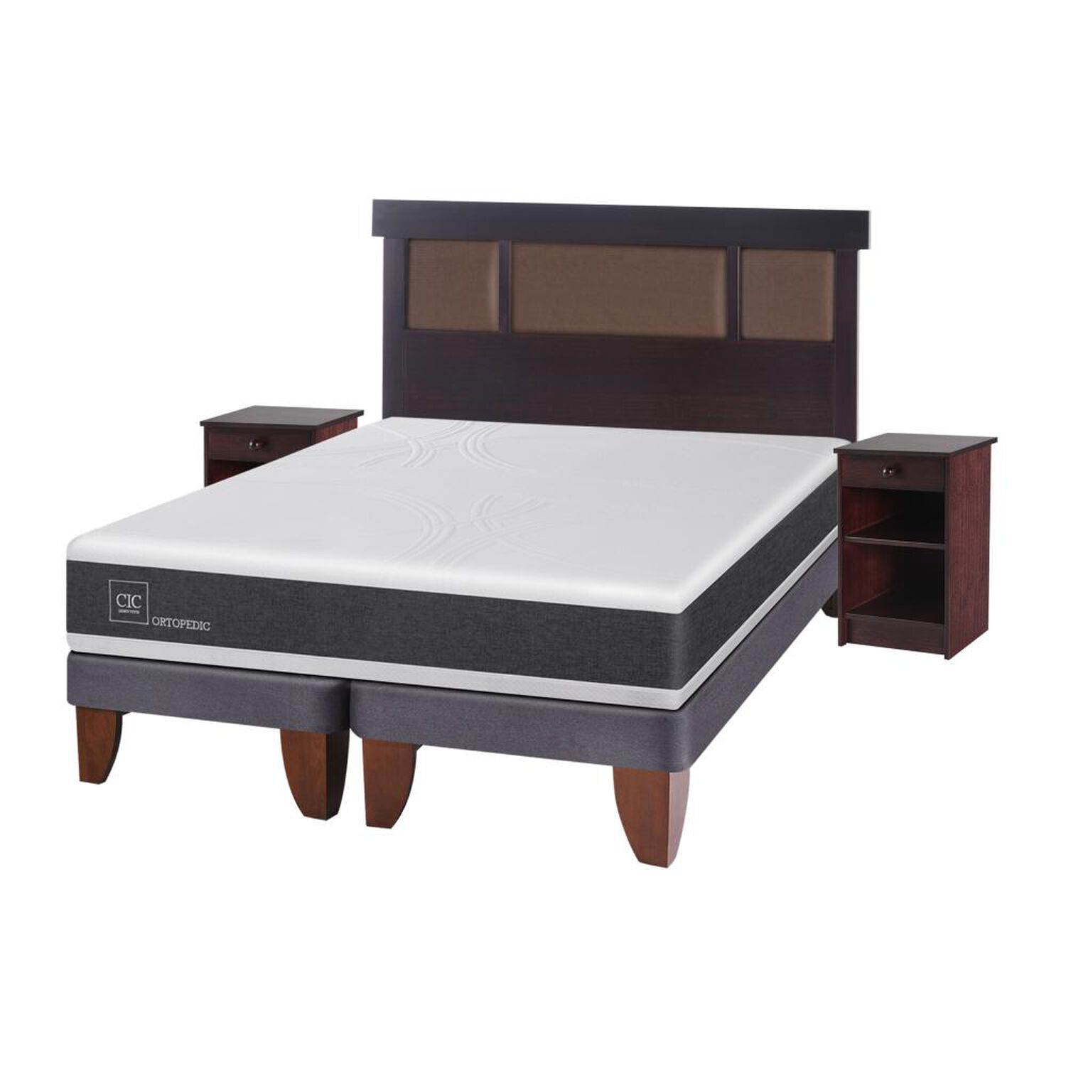 Cama Europea Cic Ortopedic / 2 Plazas / Base Dividida + Set De Maderas image number 1.0