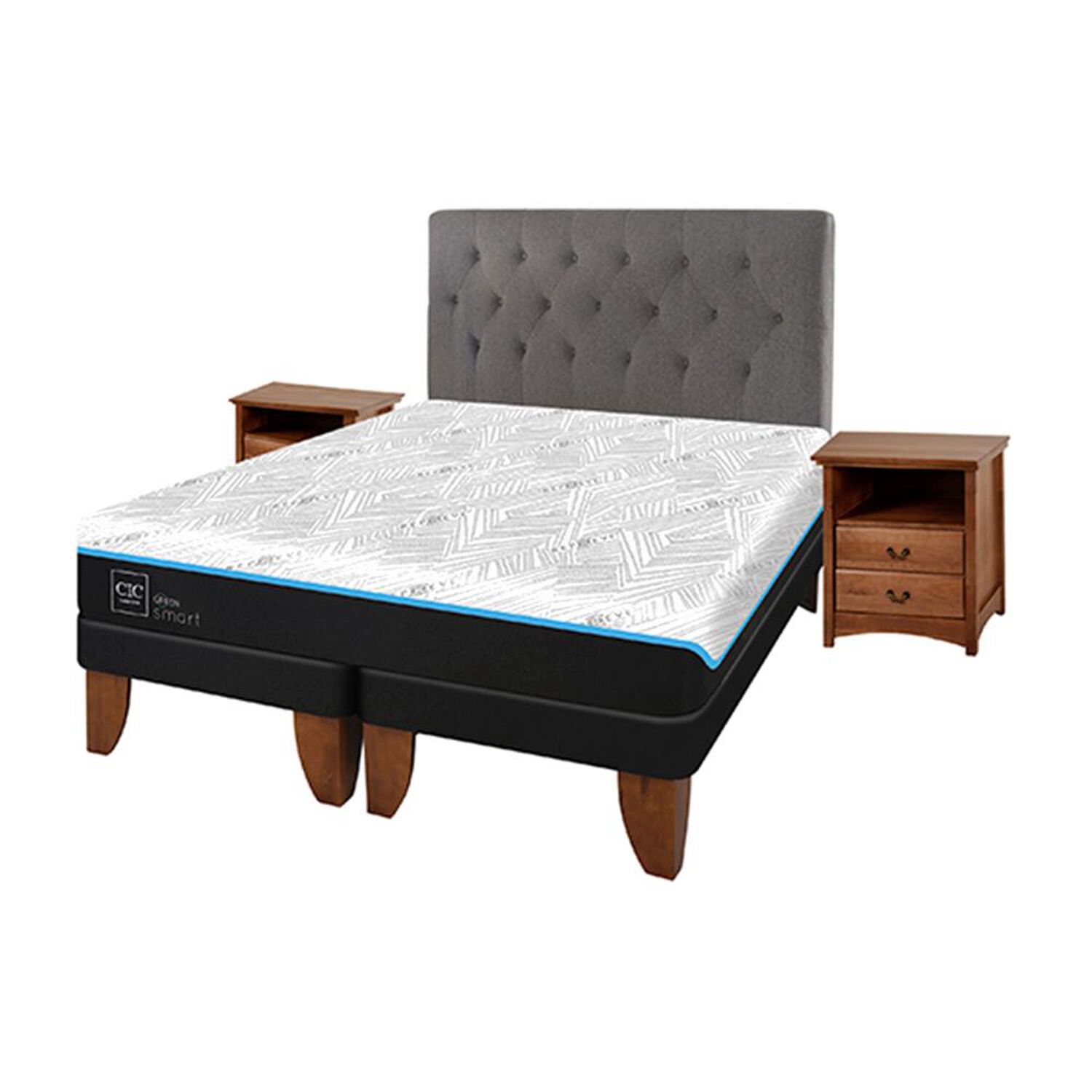 Cama Europea Cic Green Infinity / King / Base Dividida + Set De Maderas image number 1.0