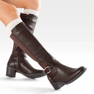 Bota Larga Mujer Casual Eco Cuero Tacon Grueso Weide Zs71