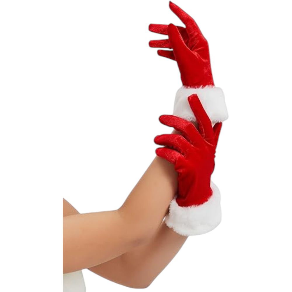 Guantes Rojos Navide&ntilde;os Estilo Tercipelo image number 0.0