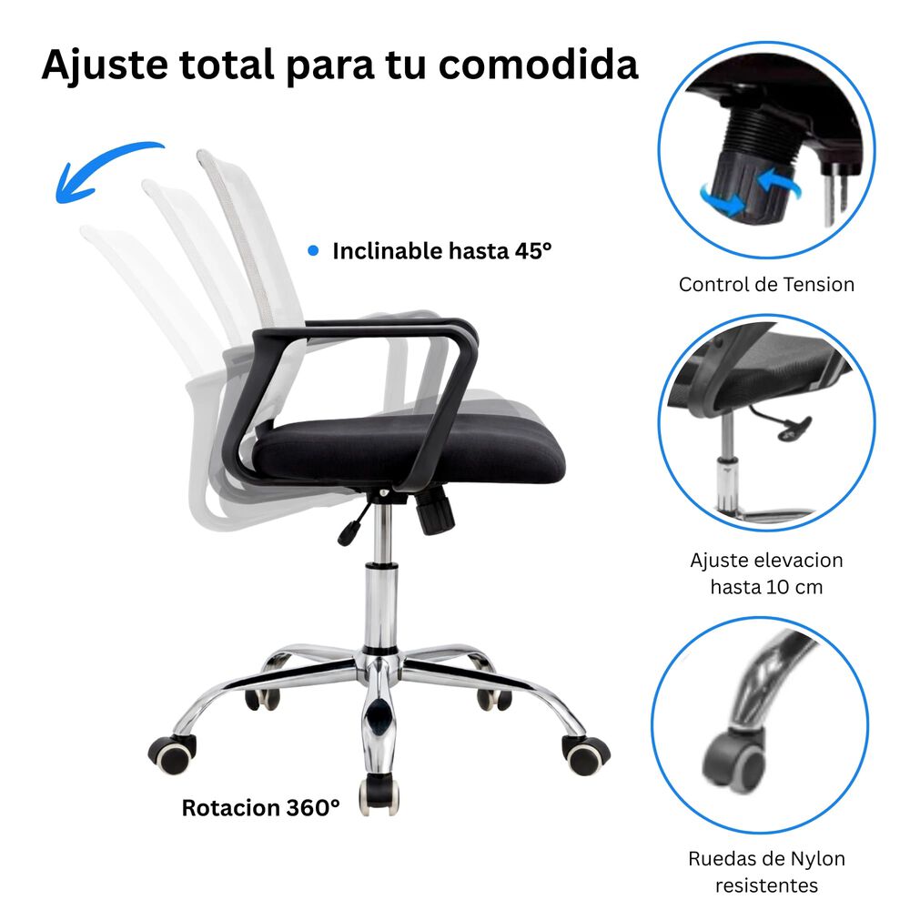 Silla De Oficina Ergon&oacute;mica Santiago Con Altura Ajustable Y Soporte Lumbar image number 5.0