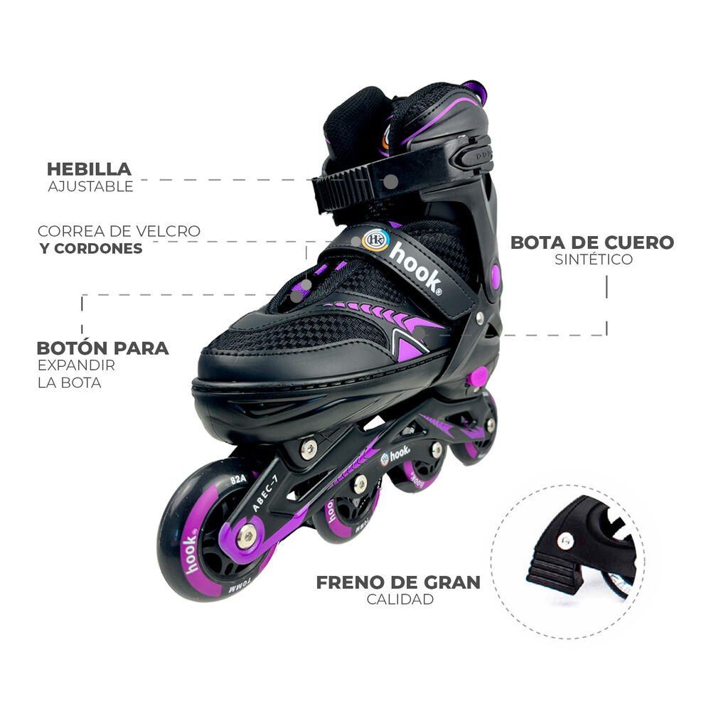 Patines En Linea Extensibles Hook Fitness Morado M (34-37) image number 8.0