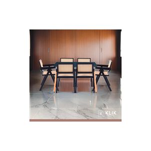 Comedor Rectangular De 120x80 Negra + 6 Butaca Chandigarh Madera Negra