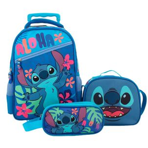 Pack 3 Piezas Mochila Lonchera Estuche Diseño Animado Azul