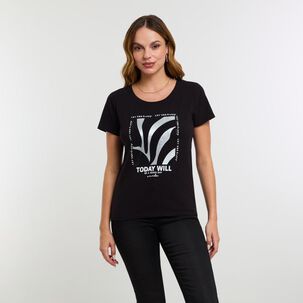 Polera Print Delantero Fozalizado Manga Corta Cuello Redondo Mujer Kimera