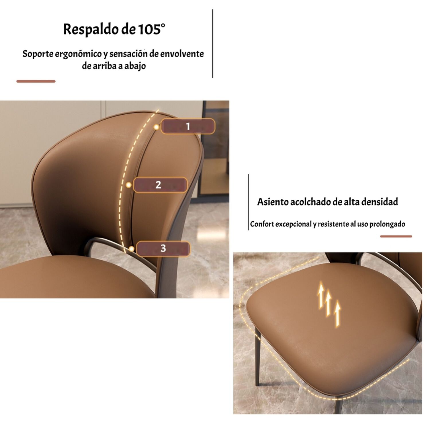 Pack 4 Sillas De Comedor Premium Ecocuero Deli Naranjas image number 1.0