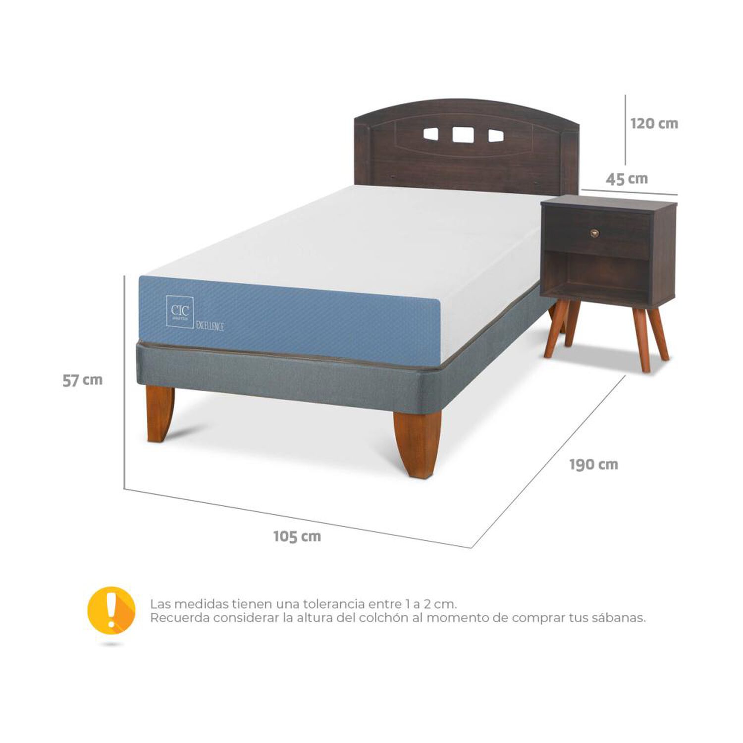 Cama Europea Cic Excellence / 1.5 Plazas / Base Normal + Set De Maderas image number 2.0