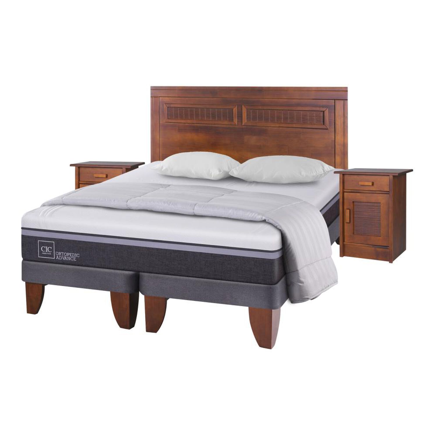 Cama Europea Cic Ortopedic / 2 Plazas / Base Dividida + Set De Maderas + Textil image number 0.0