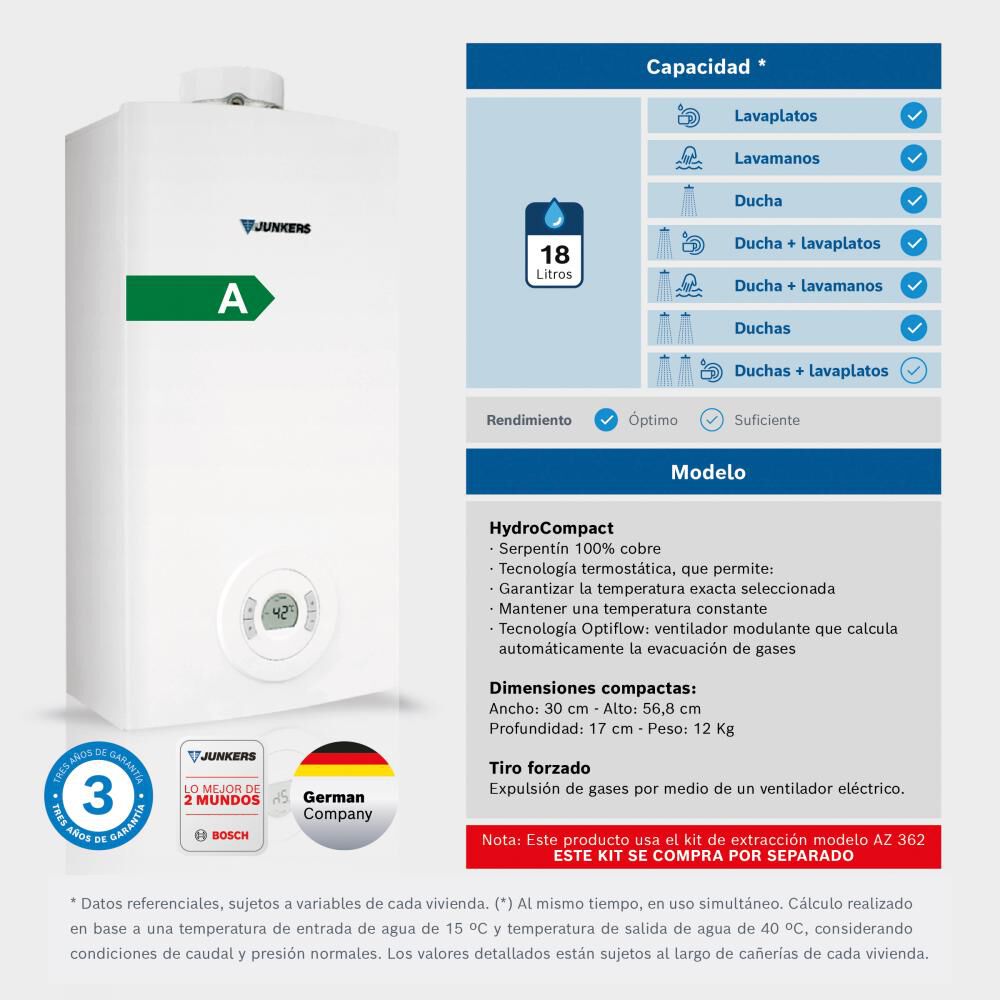Calefont Junkers Hydrocompact / Gas Natural / 18 Litros image number 2.0