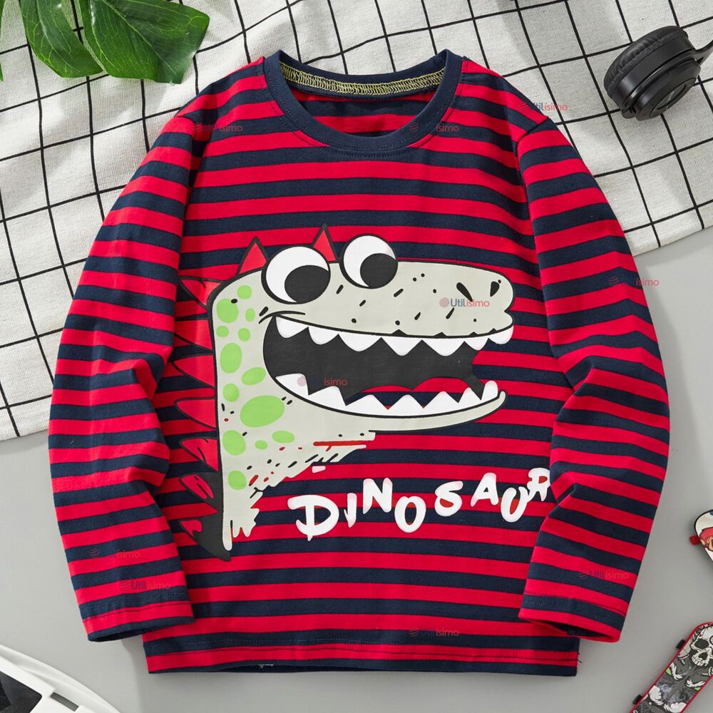 Polera Manga Larga Niño 100% Algodón Dinosaurio Rojo Camiseta image number 0.0