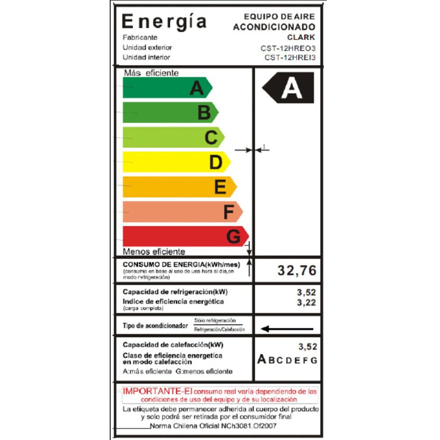 Aire Acondicionado Tipo Split Muro De 12000 Btu Inverter Clark image number 2.0