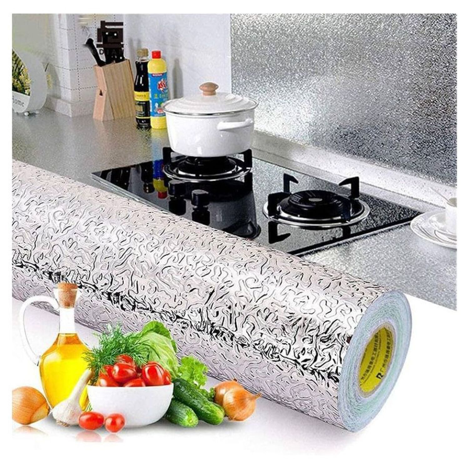 Pack 2 Papel Aluminio Autoadhesivo Antigrasa Para Cocina Impermeable Plateado 0.4x3m image number 5.0
