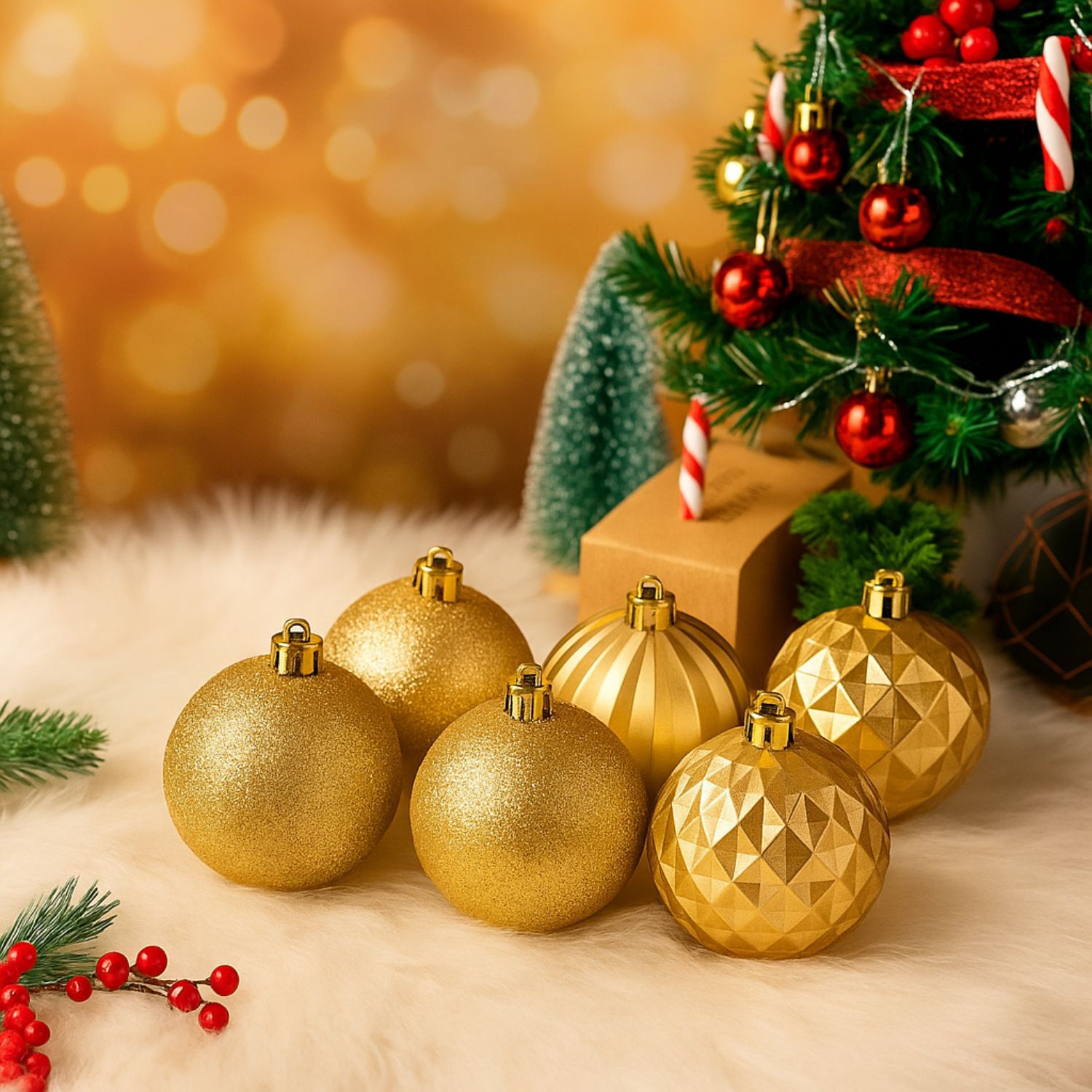 16 Esferas Navidad Bambalinas 8 Cm Dorado Navide&ntilde;as Decorar image number 2.0