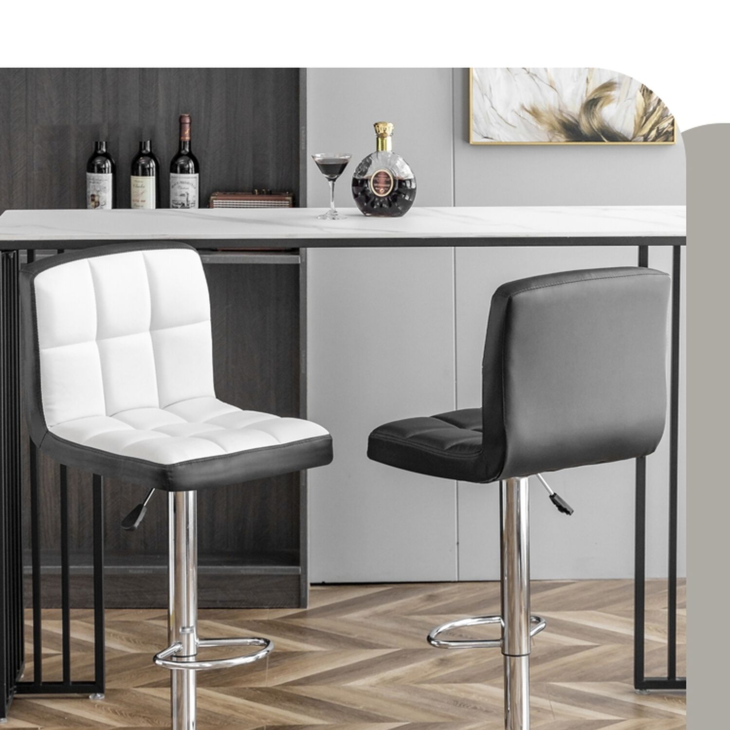Pack 2 Sillas Piso Bar Negra Altura Regulable Ecocuero Yc069 image number 6.0