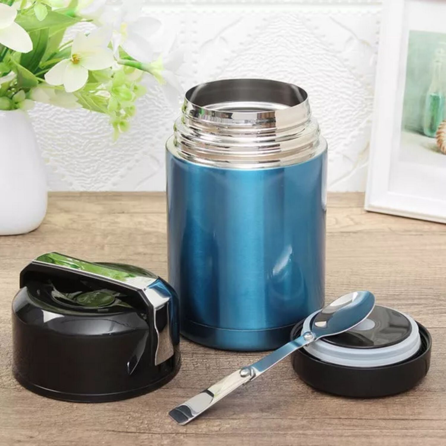 Termo Comida Acero Inoxidable 800 Ml + Cuchara Azul image number 4.0