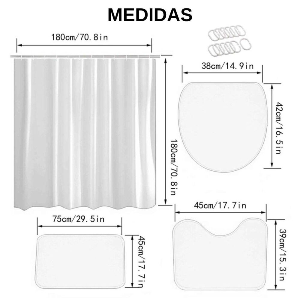 Juego De Ba&ntilde;o Set De 4 Piezas Cortina + Tapa Wc + 2 Alfombras Sb4p-16 image number 1.0
