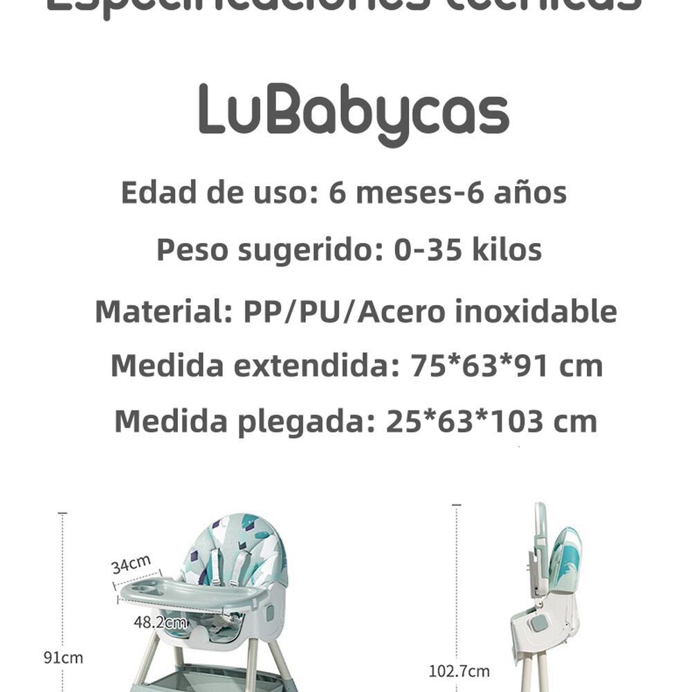 Silla De Comer Mecedora 2 En 1 Con Ruedas Verde Lubabycas image number 6.0