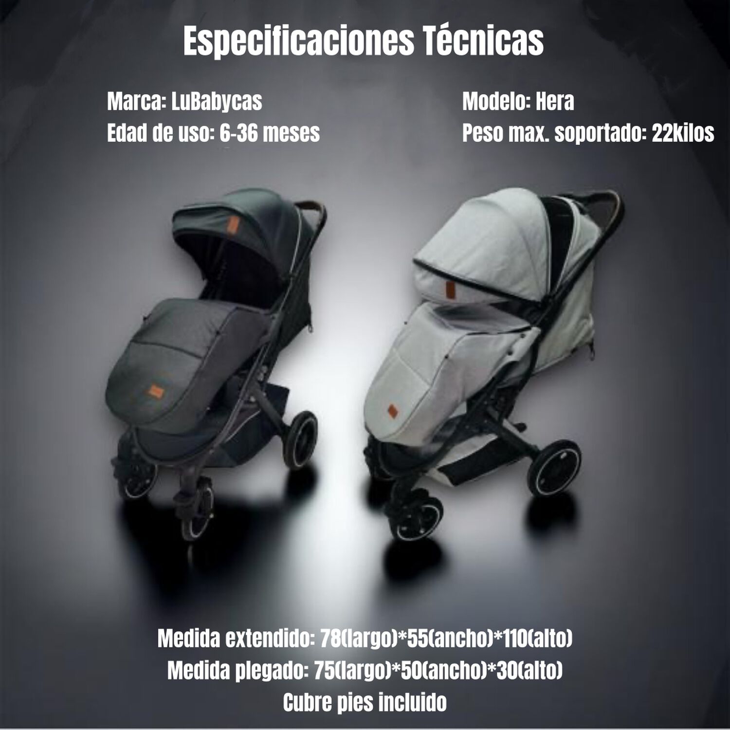 Coche De Paseo Con Cubre Pies Lubabycas Negro image number 3.0