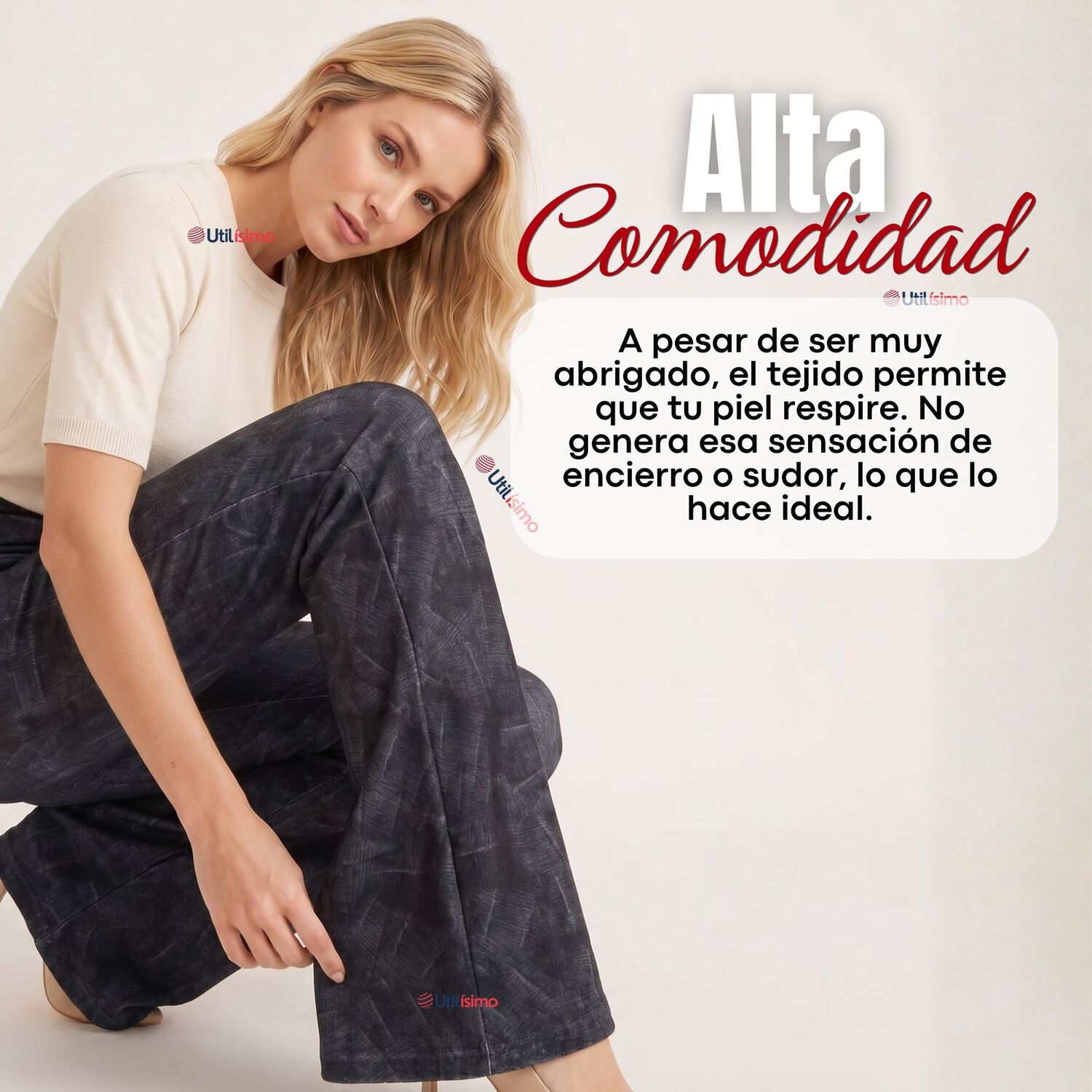 Pantal&oacute;n Polar Con Chiporro Palazzo Mujer Calza Elasticada T&eacute;rmica Negra image number 9.0
