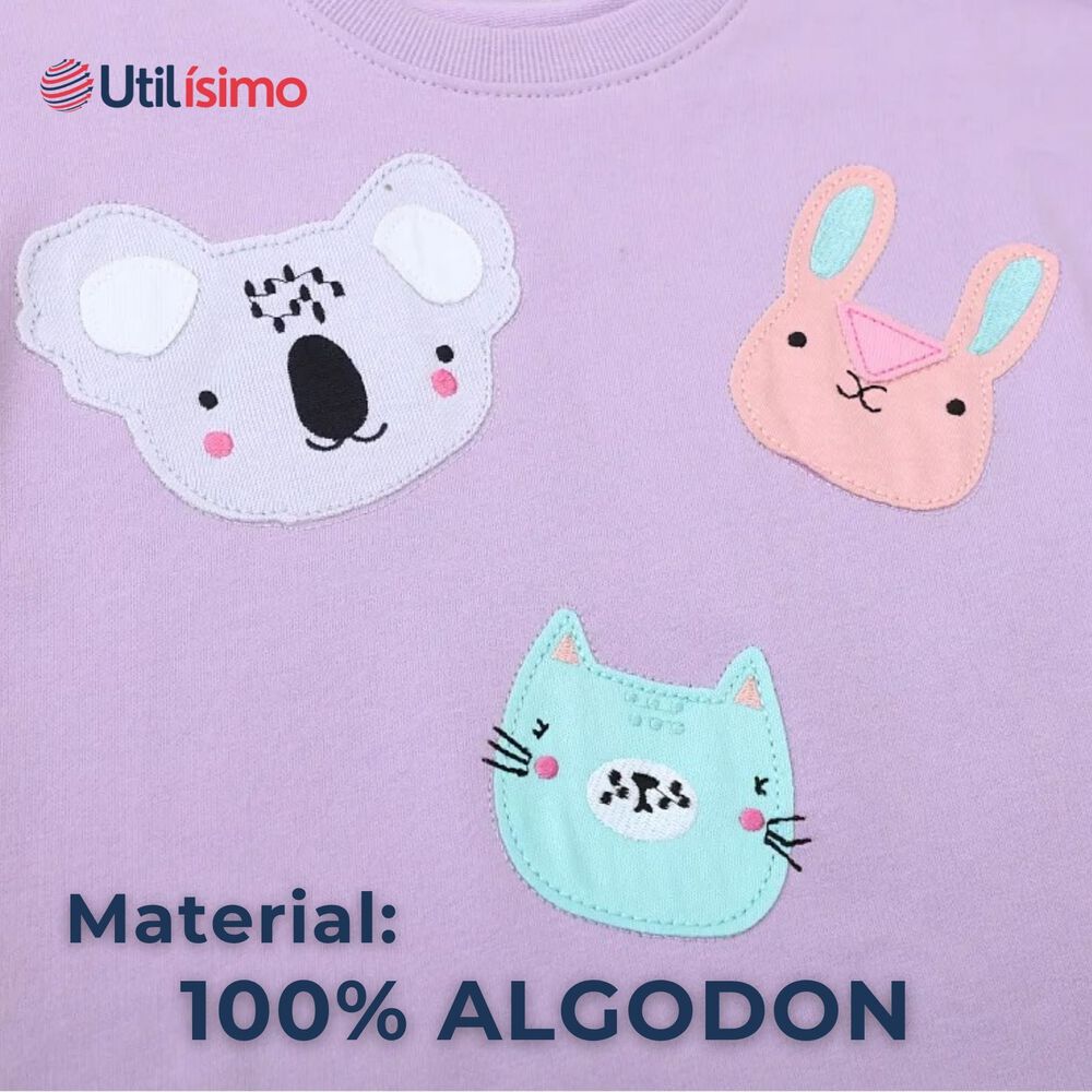 Poler&oacute;n Ni&ntilde;a Manga Larga 100% Algod&oacute;n Morado Animales image number 4.0