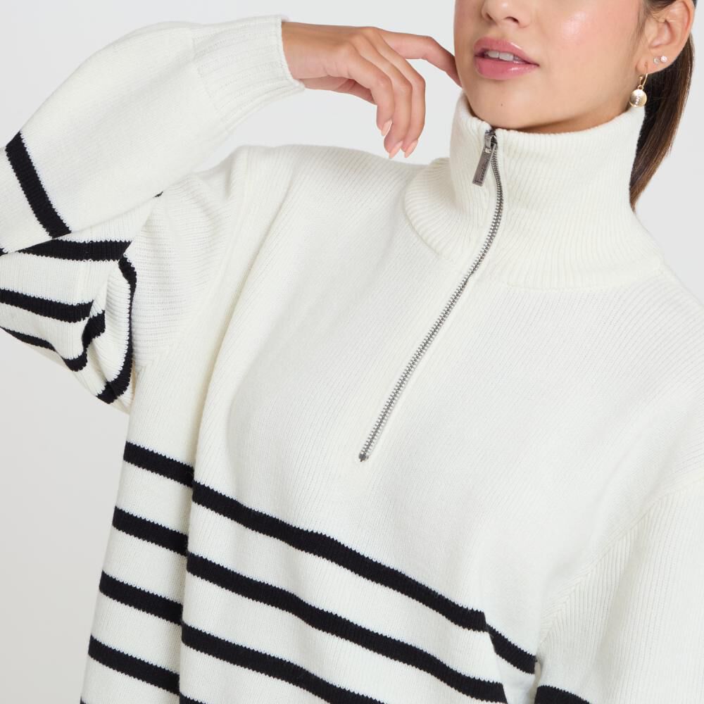 Sweater Regular Manga Larga Cuello Camisero Con Cierre Listado Mujer Freedom image number 4.0