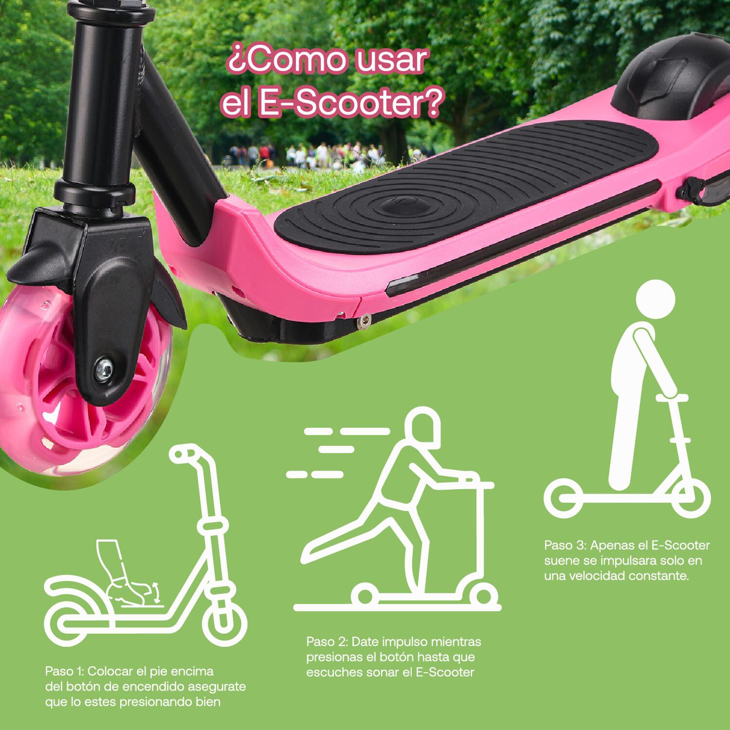 Monopat&iacute;n Electrico Plegable E-scooter 60w 24v2000mah Rosado image number 1.0