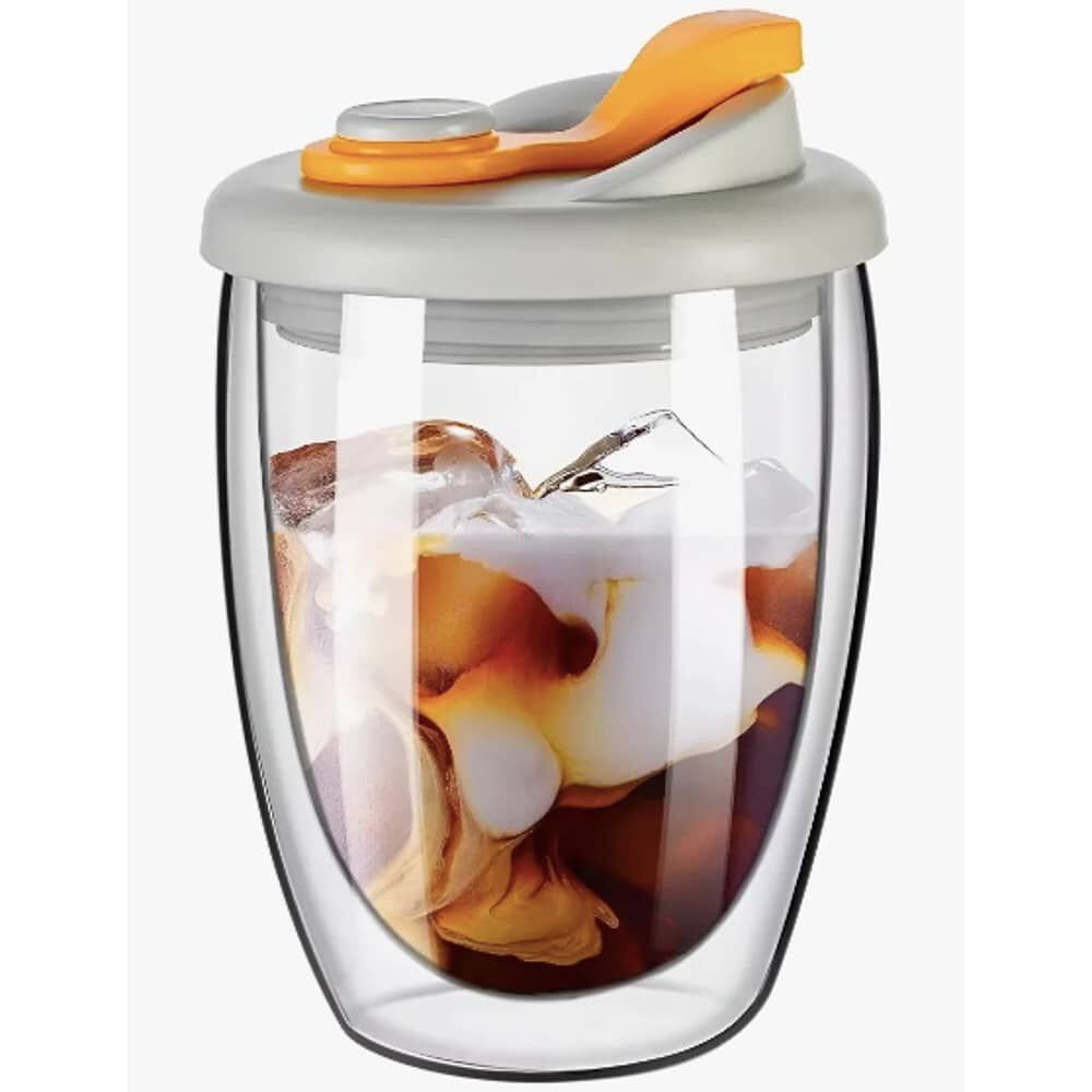 Taza Cafe Doble Vidrio Te Vaso Mug Tapa Antiderrame image number 0.0