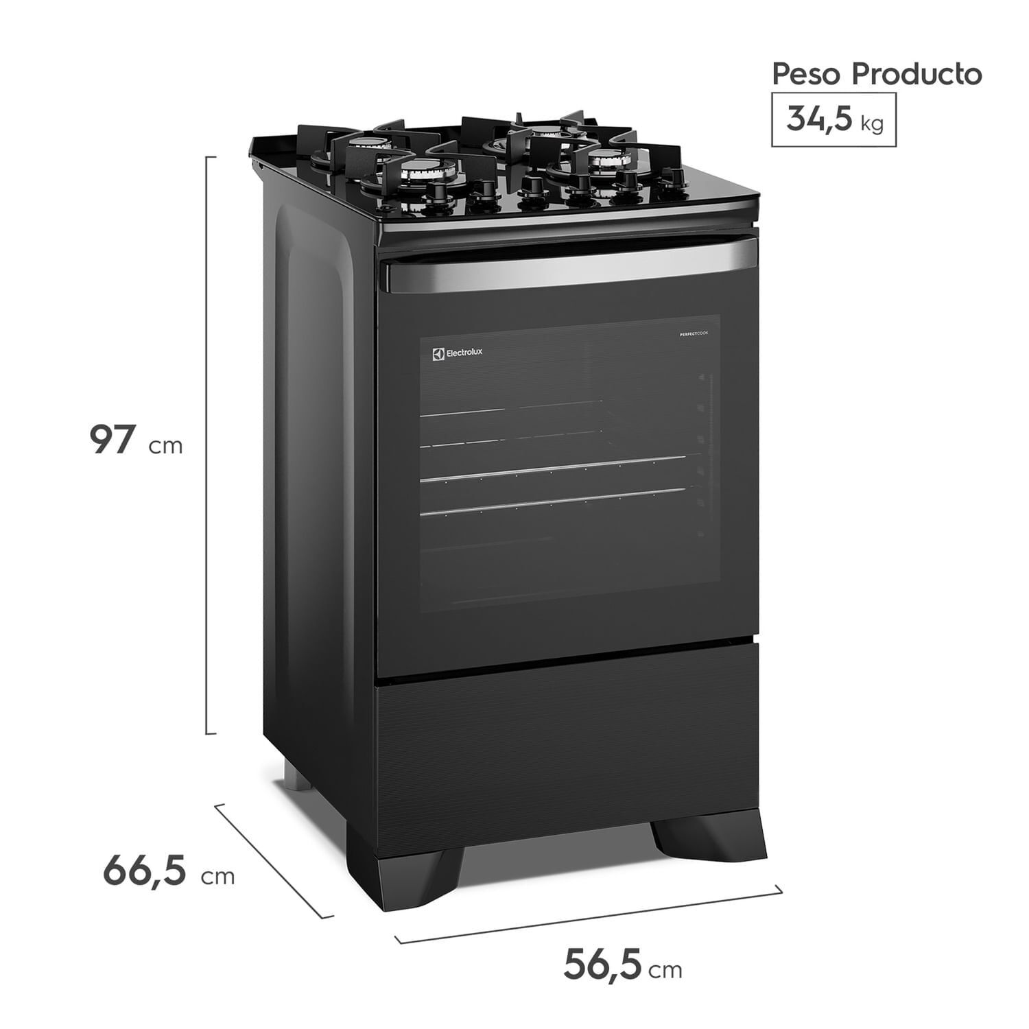 Cocina A Gas4platos Parrillas Hierro Fundido F4epb Negra image number 2.0