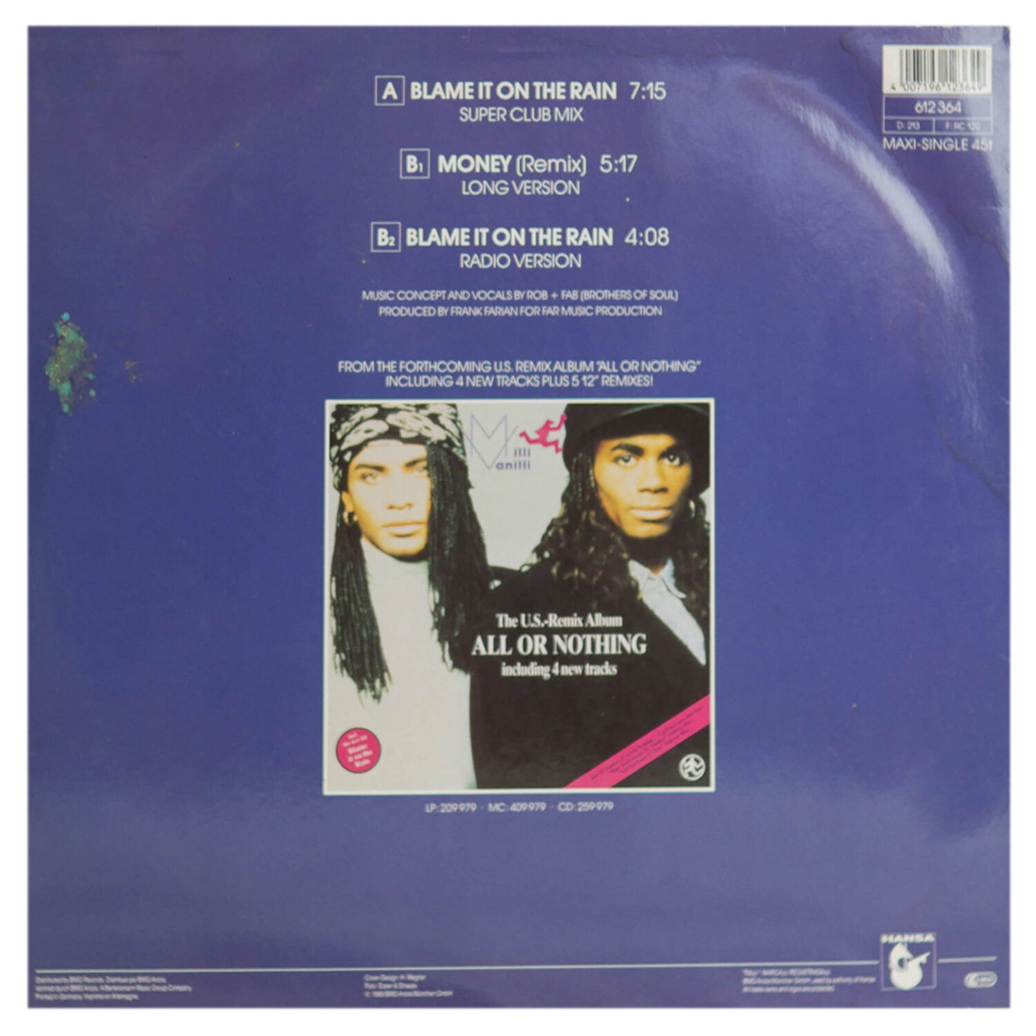 Milli Vanilli - Blame It On The Rain | 12" Maxi Single Usado image number 1.0