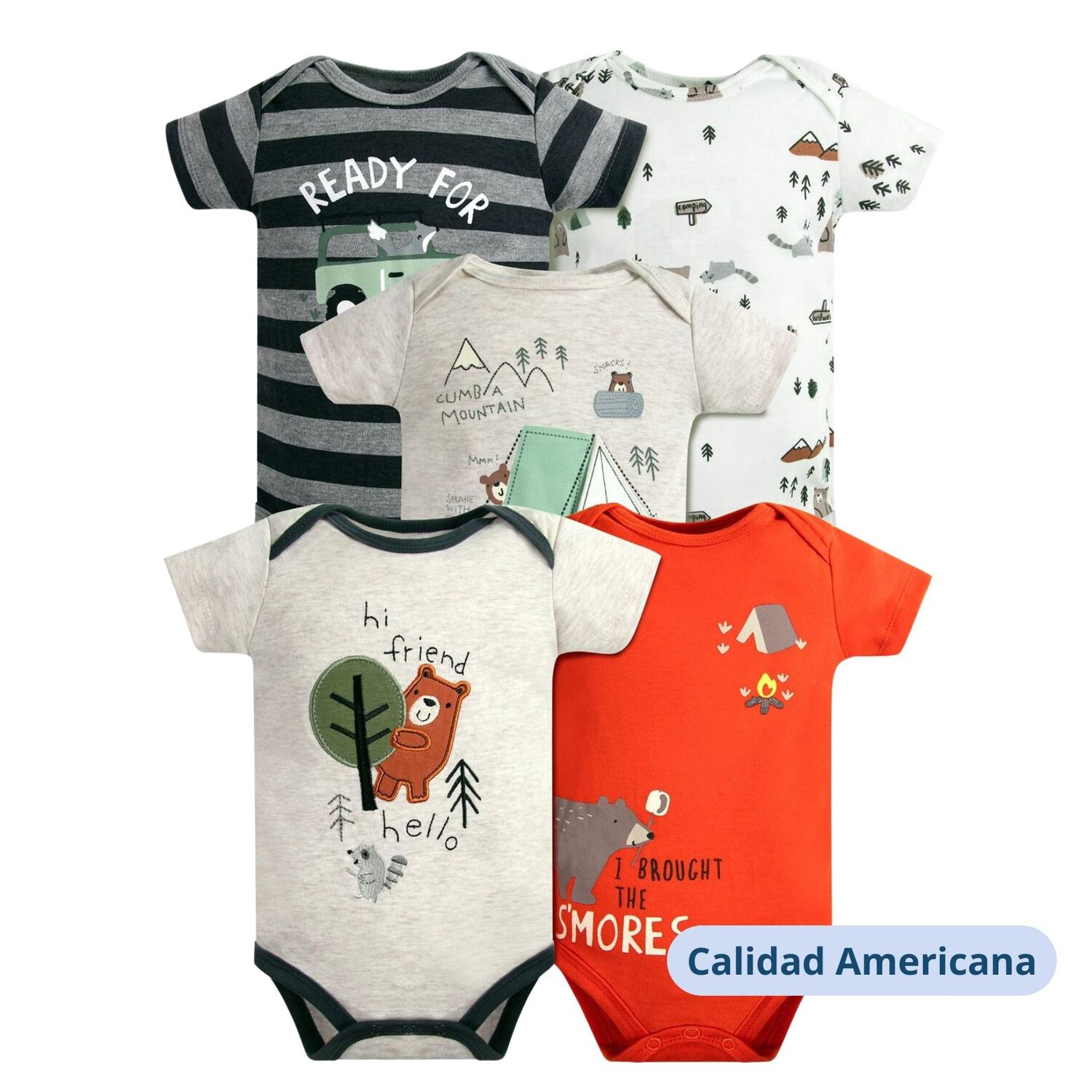 Pack 5 Bodys Ni&ntilde;o Manga Corta Tedmimak 100% Algod&oacute;n Oso Amistoso image number 3.0