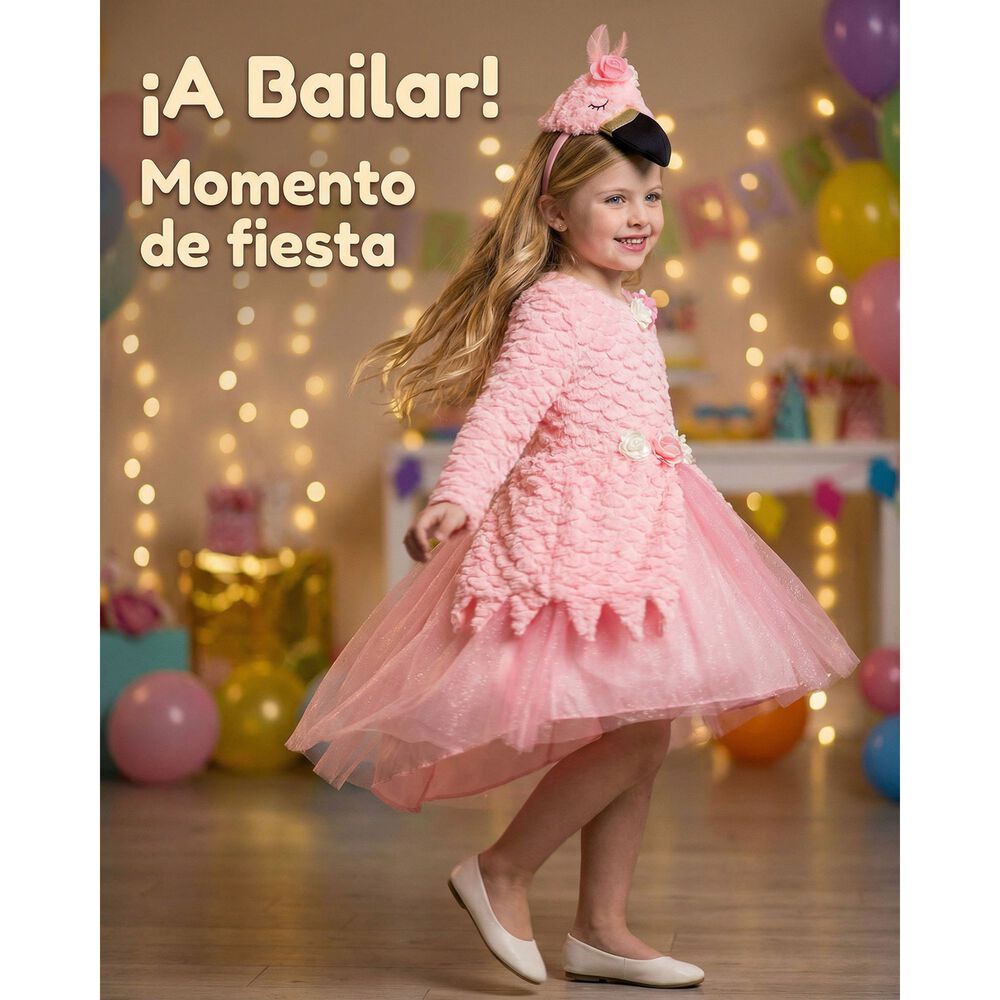 Disfraz Infantil De Flamenco Con Vestido Y Tocado De Ave, Perfecto Para Presentaciones, Carnaval, Halloween Y Fiestas Tem&aacute;ticas image number 3.0