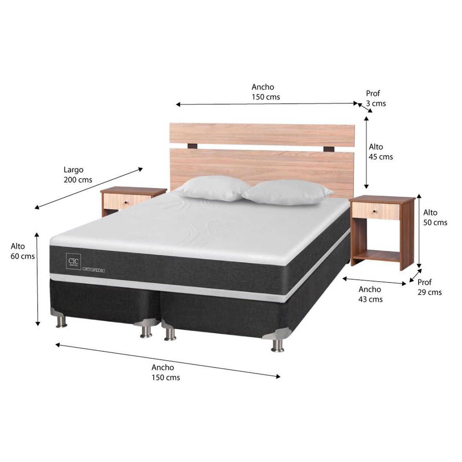 Box Spring Cic Ortopedic B5 / 2 Plazas / Base Dividida + Set De Maderas + Almohada image number 4.0