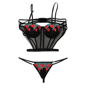 Lenceria Sexy Bordado Floral Conjuntos Exóticos Para Dormir
