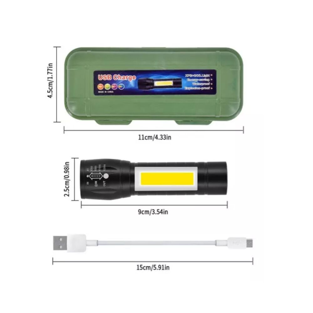Mini Linterna Led De Mano Recargable Usb Gancho 525 Con Zoom image number 4.0