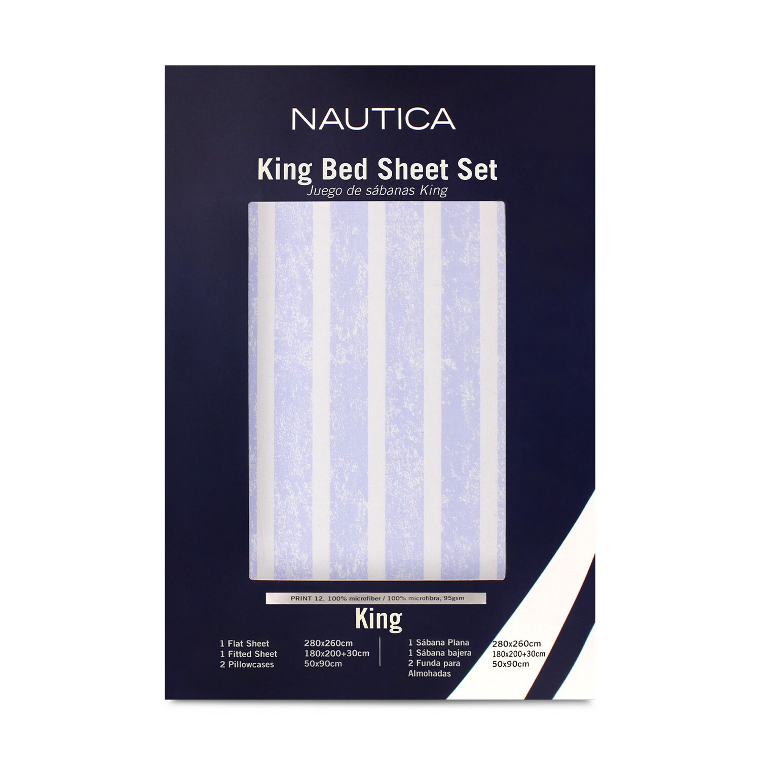 Juego De S&aacute;banas Nautica 4 Piezas Microfibra King Lineas Celeste image number 3.0