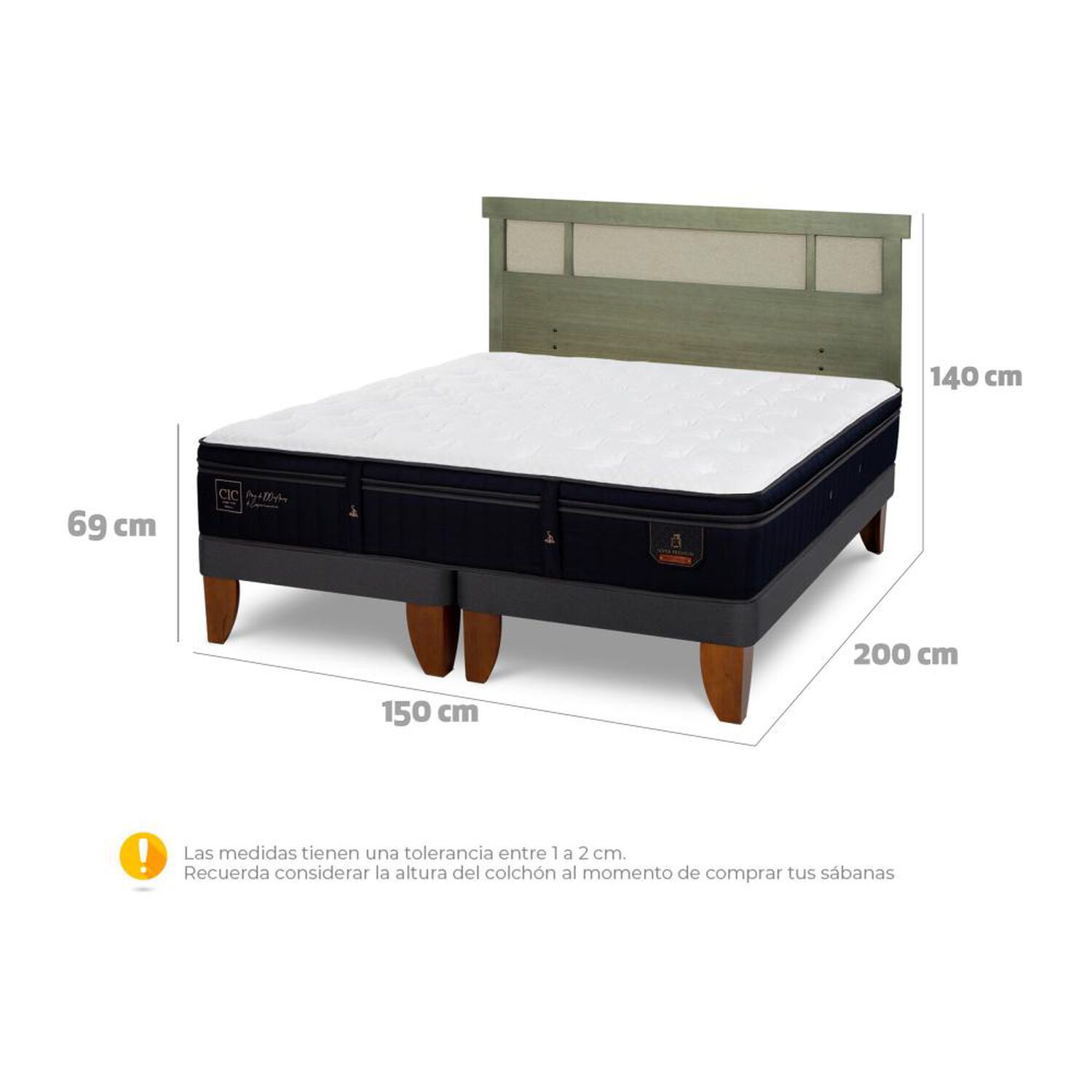 Cama Europea Cic Linea Premium / 2 Plazas / Base Dividida + Respaldo image number 6.0
