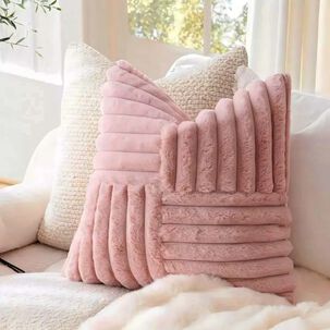 Pack De 02 Fundas De Coj&iacute;n Pelo De Conejo De Imitaci&oacute;n 45x45 Rosa