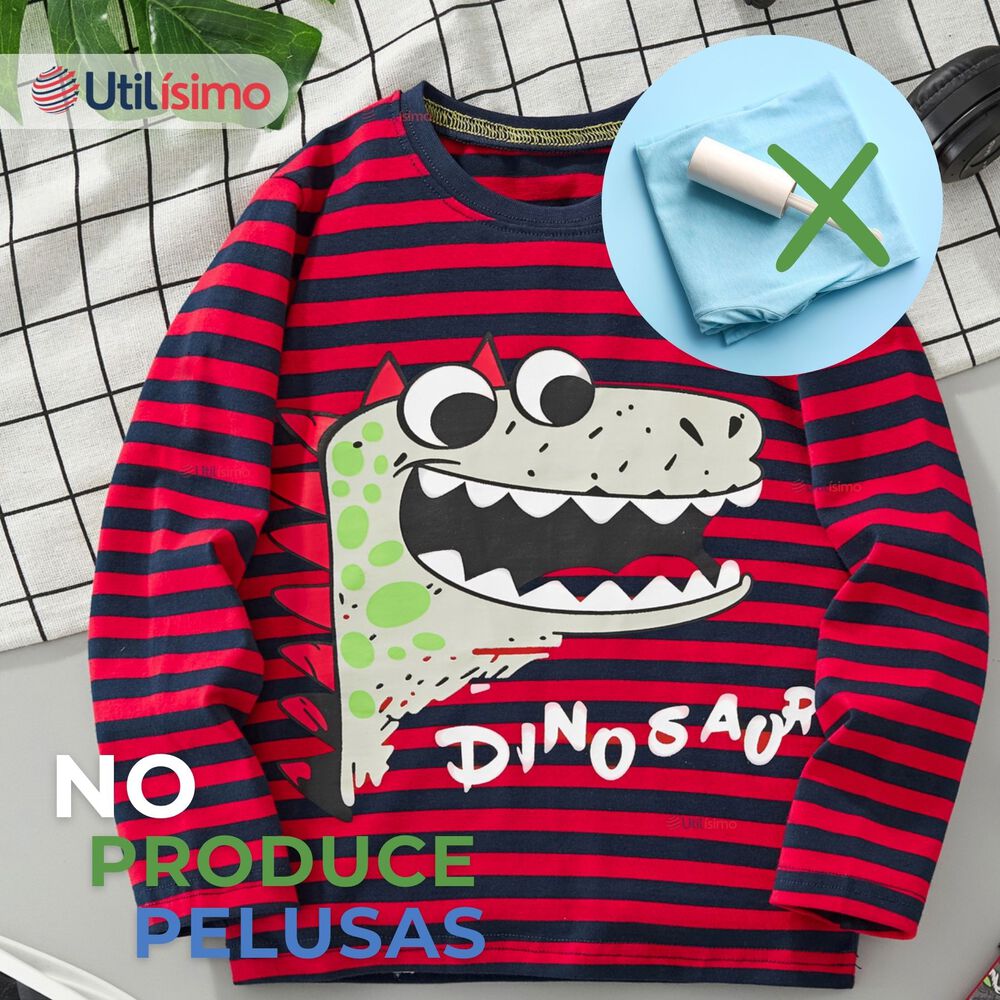 Polera Manga Larga Niño 100% Algodón Dinosaurio Rojo Camiseta image number 9.0