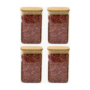 Pack 4 Frasco 500ml Para Condimentos Especias Tapa De Bambu