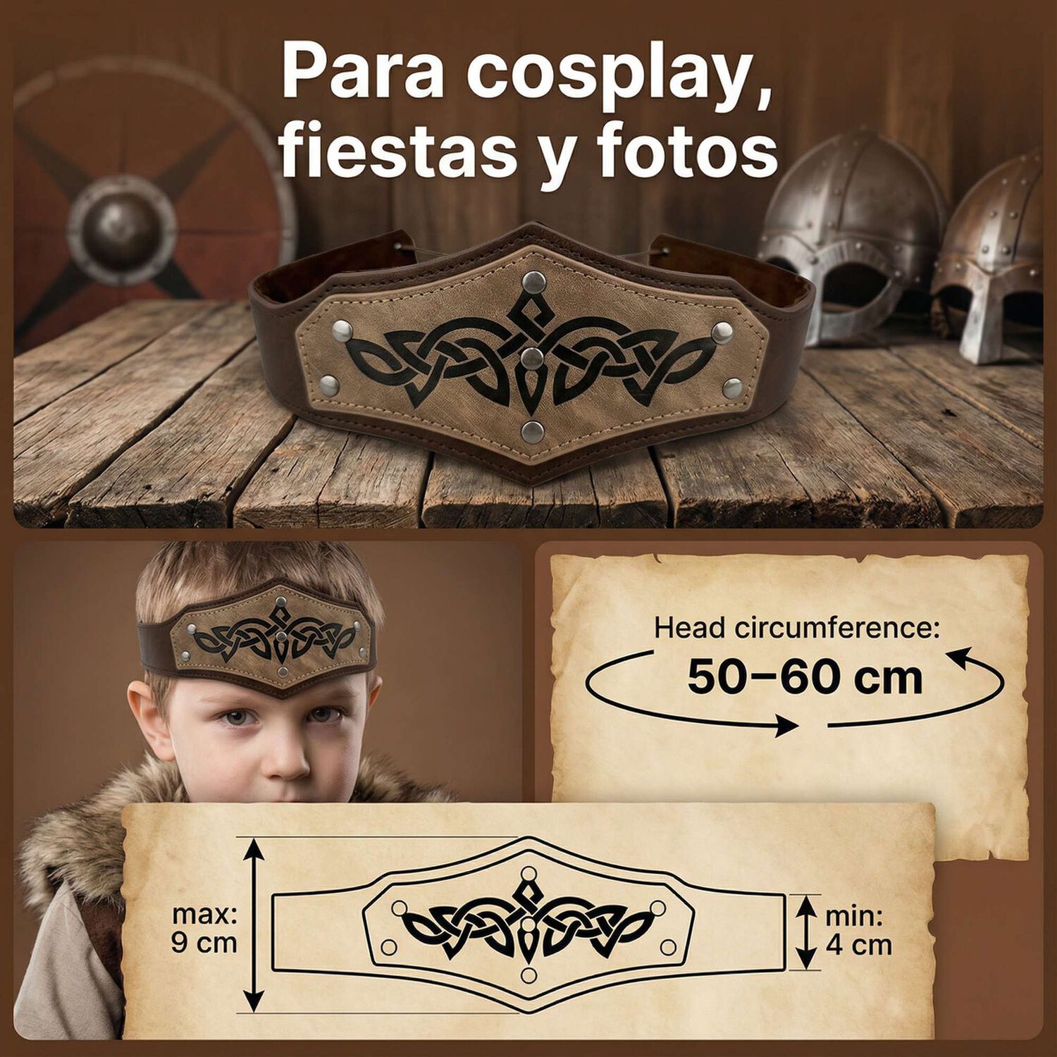 Tiara Vikinga Medieval Celtas En Relieve Ajustable image number 23.0