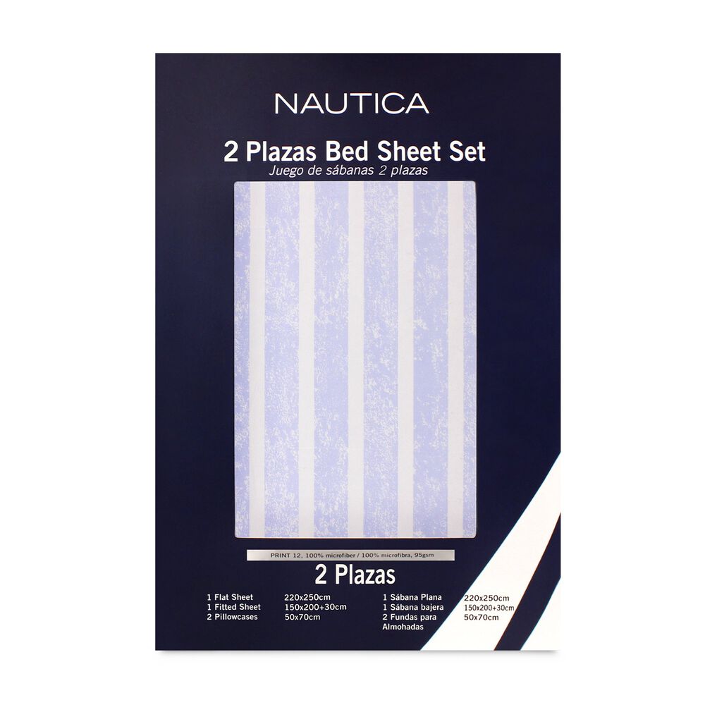 Juego De S&aacute;banas Nautica 4 Piezas Microfibra 2 Plazas Lineas Celeste image number 3.0