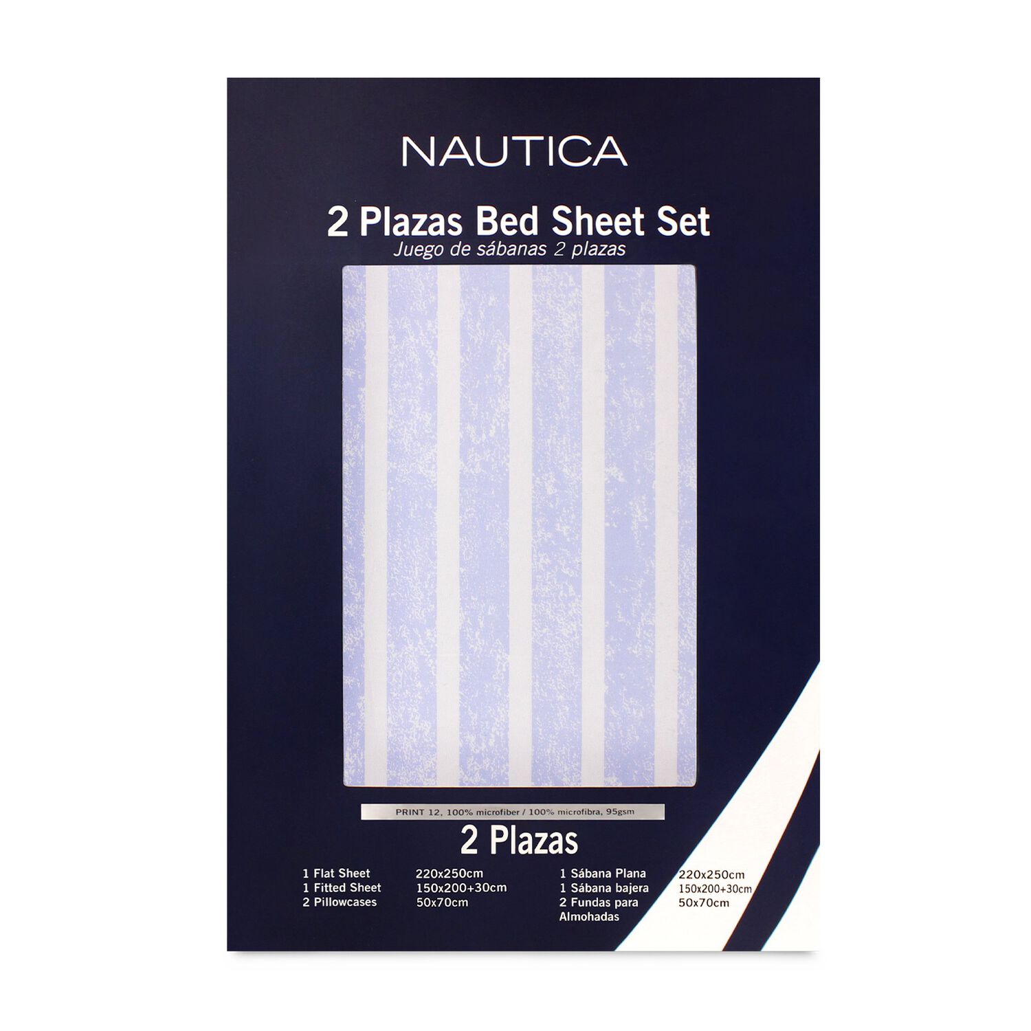Juego De S&aacute;banas Nautica 4 Piezas Microfibra 2 Plazas Lineas Celeste image number 3.0