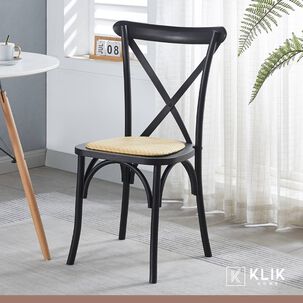 Comedor Redonda De Vidrio Cross 120cm + 5 Silla Crossback Madera Negra