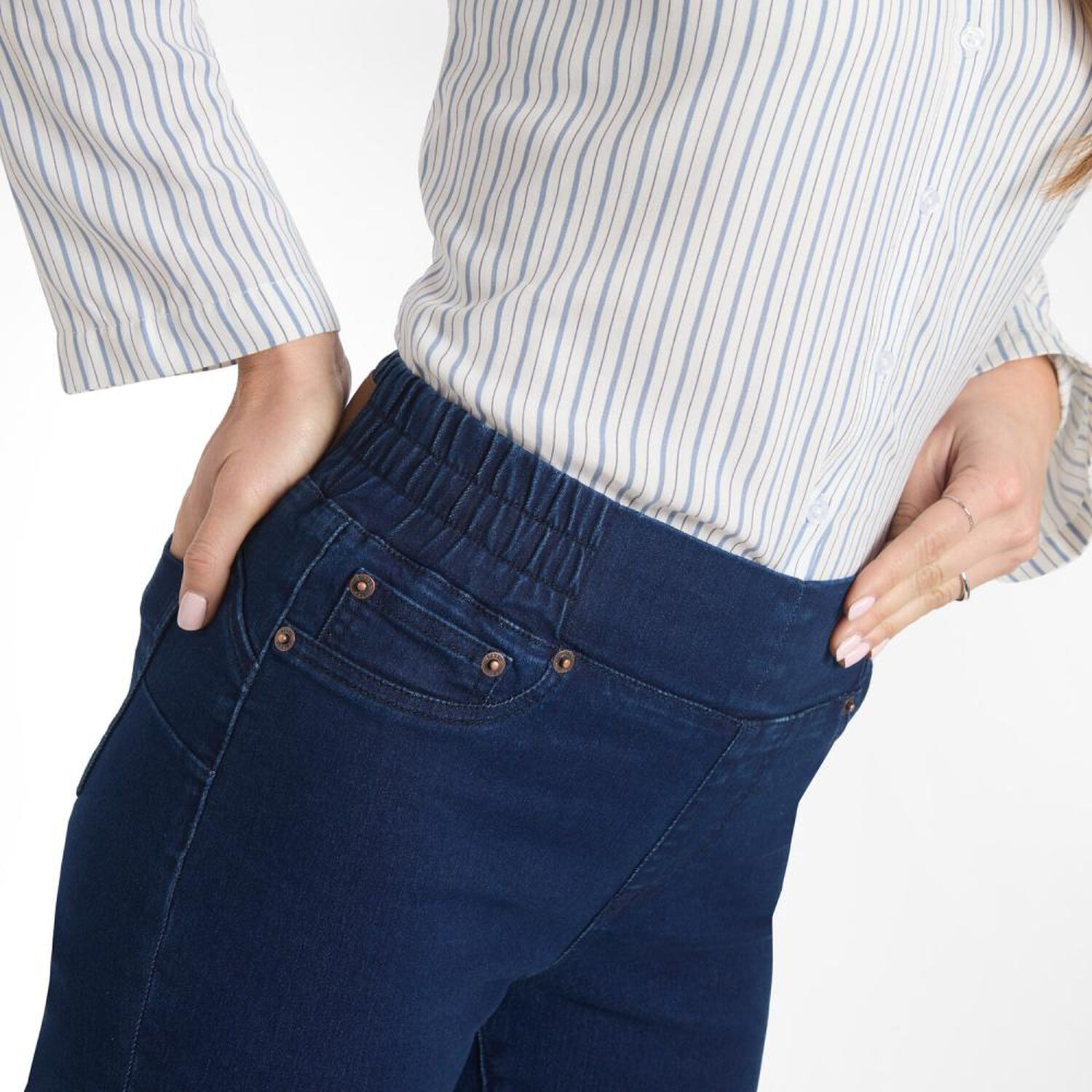 Jeans Pretina El&aacute;sticada Tiro Alto Push Up Mujer Geeps image number 4.0
