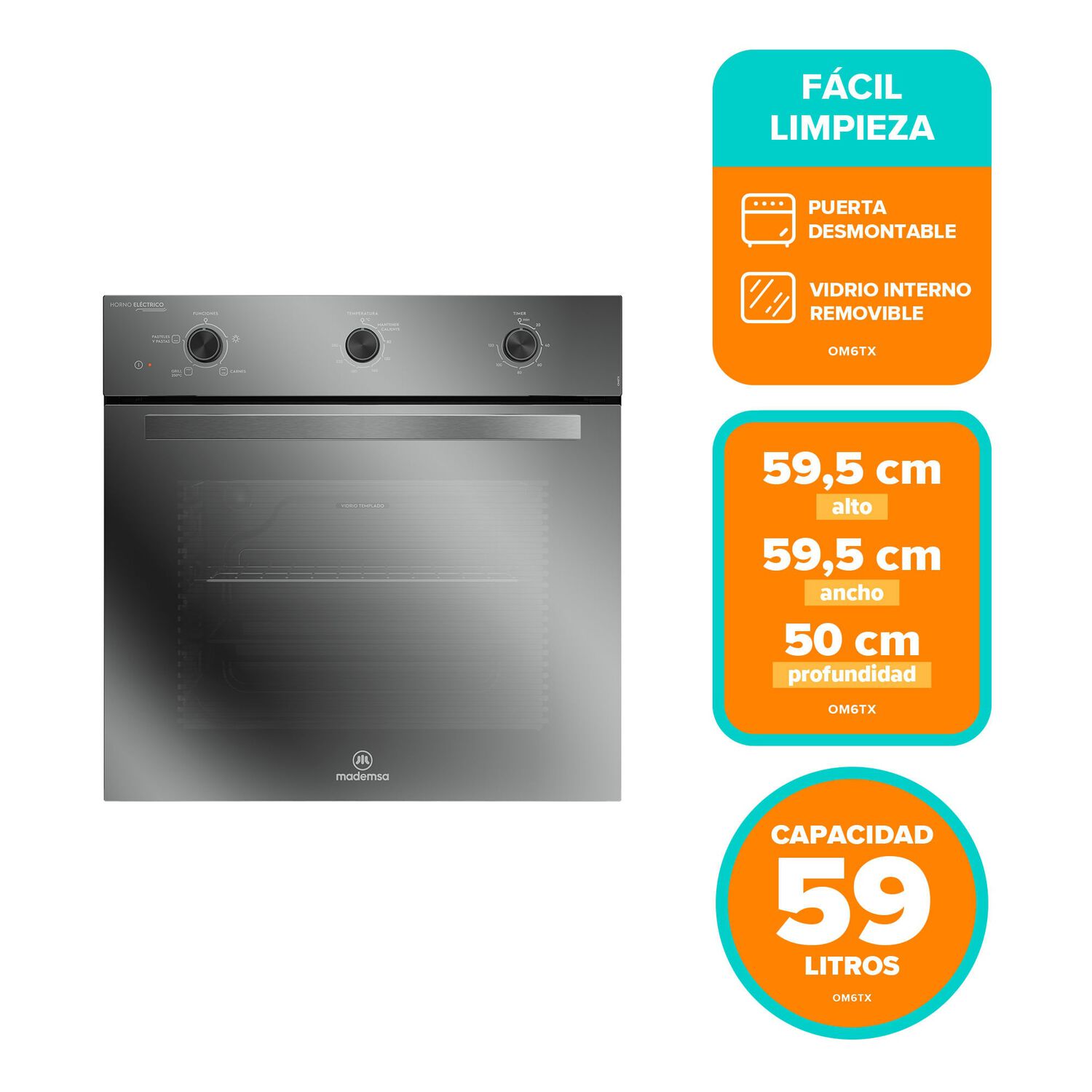 Horno Empotrable El&eacute;ctrico 59l Temporizador Y Limpia F&aacute;cil Om6tx image number 1.0