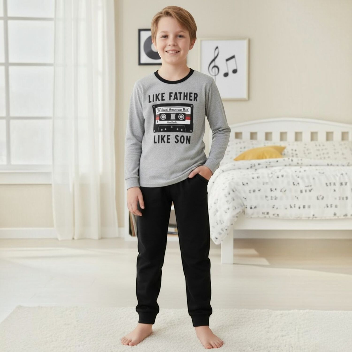 Pijama Ni&ntilde;o Algod&oacute;n Estampado Like Father Like Son Gris image number 0.0